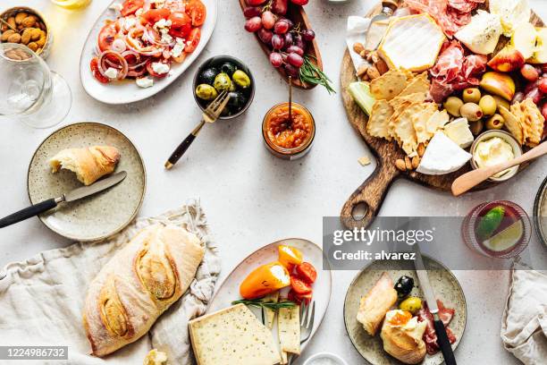 directly above view of tapas - olive fruit stock pictures, royalty-free photos & images