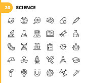 Science Line Icons. Editable Stroke. Pixel Perfect. For Mobile and Web. Contains such icons as Planet, Astronomy, Machine Learning, Artificial Intelligence, Chemistry, Biology, Medicine, Education, Scientist, Nuclear Energy, Robot, Flask, Virus.