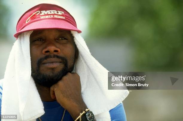 Portrait of Malcolm Marshall of the West Indies during the First Test match against Australia at Sabina Park in Kingston, Jamaica. The match ended in...
