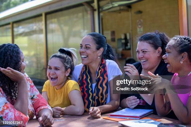 teacher and her female students - community australia stock pictures, royalty-free photos & images