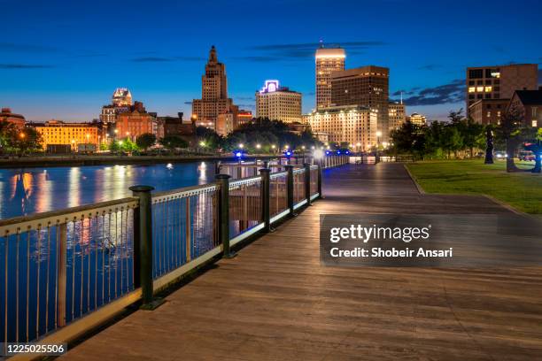 providence skyline at night, rhode island - rhode island bridge stock pictures, royalty-free photos & images