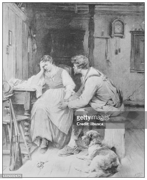 antique famous painting from the 19th century: trying to make his peace by a luben - house for an art lover stock illustrations