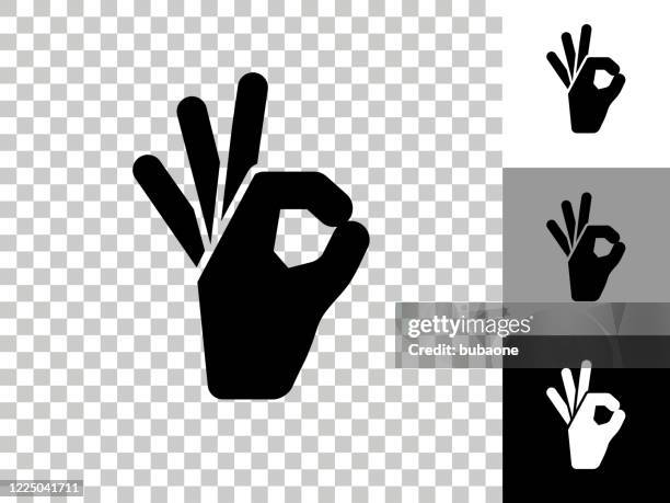 perfection hand icon on checkerboard transparent background - ok sign stock illustrations