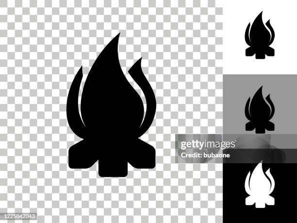 campfire icon on checkerboard transparent background - flames transparent background stock illustrations