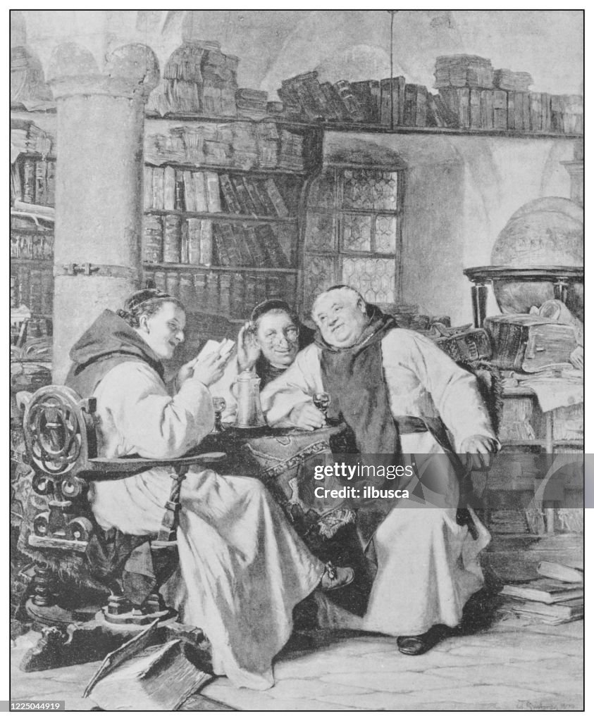 Antique famous painting from the 19th century: An amusing story by Eduard Grutzner