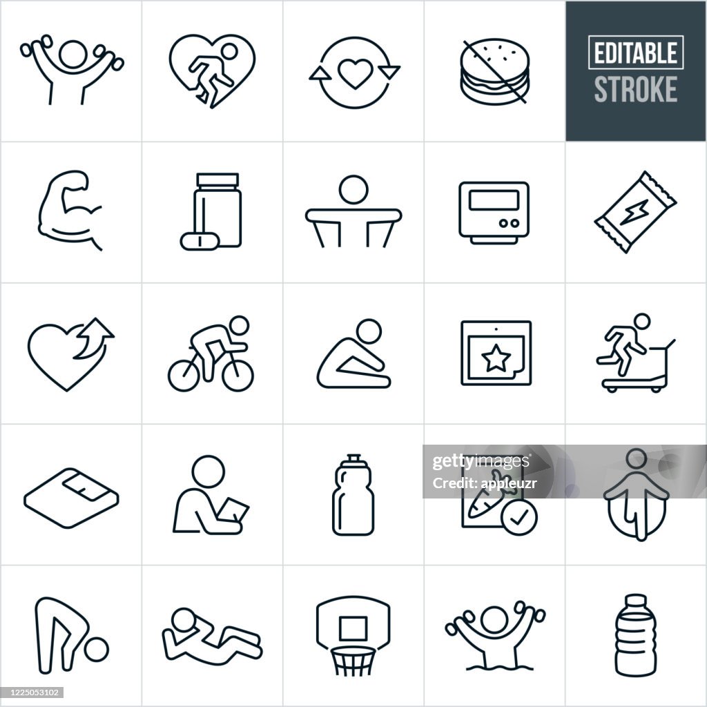 Fitness Thin Line Icons - Editable Stroke
