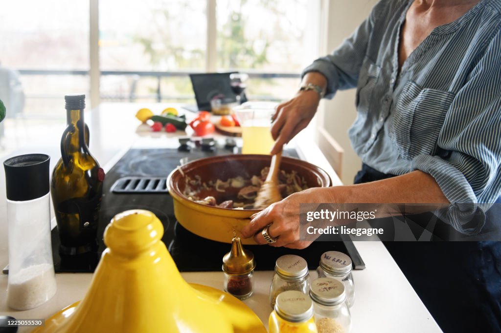 Woman making a moroccan tajine