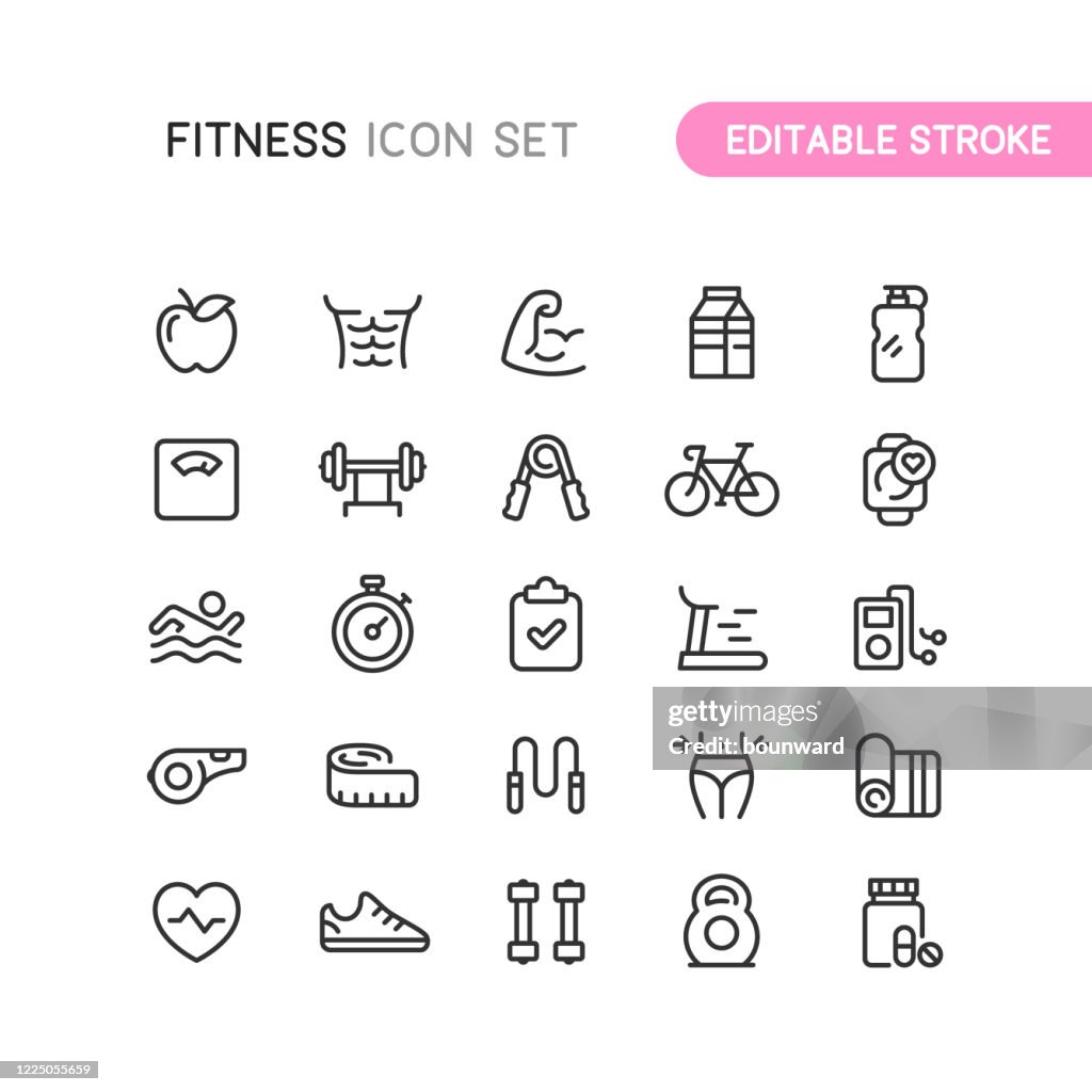 Fitness & Workout Outline Icons Modificabile Stoke