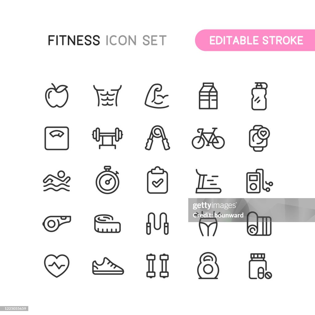 Fitness & Workout Outline Icons Editable Stoke