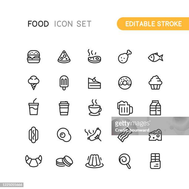 food & drink outline icons editable stroke - food staple stock illustrations