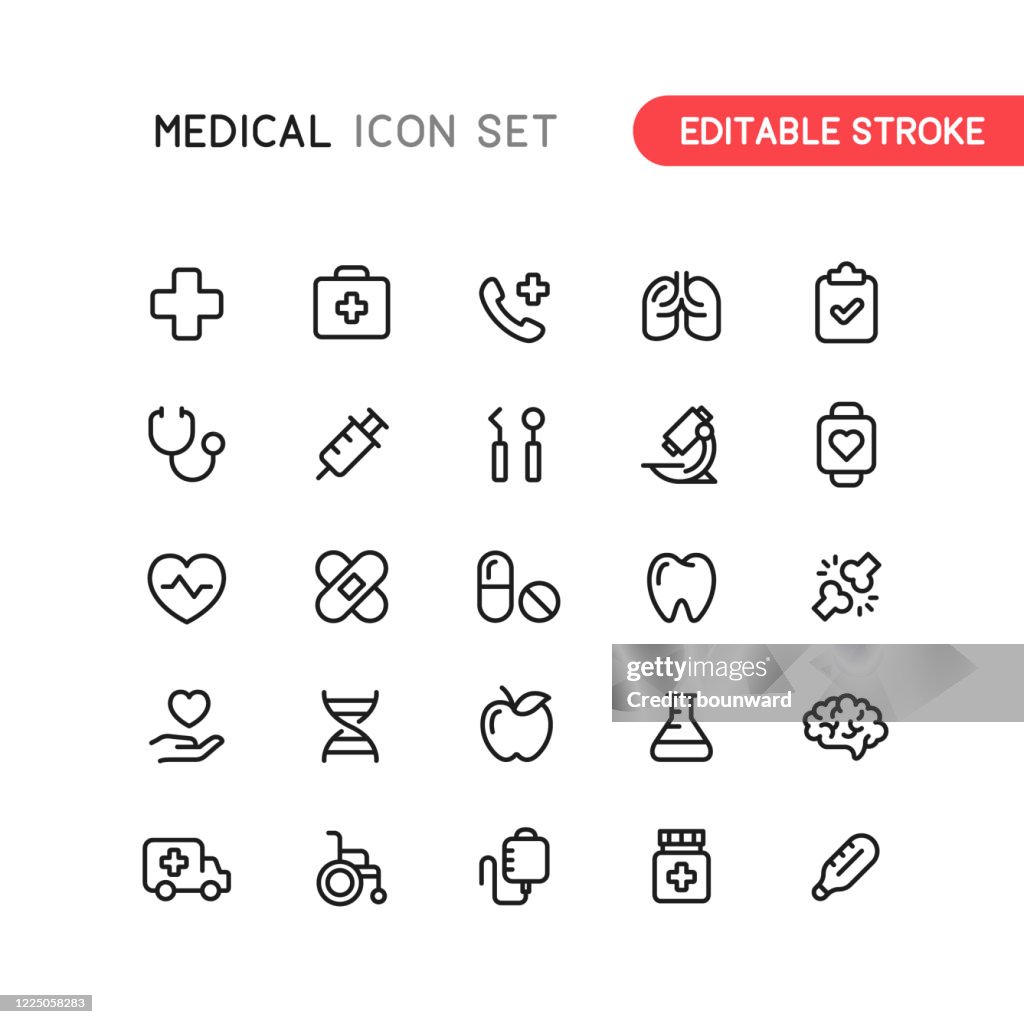 Gesundheits- & Medizin umreißen Icons Editable Stroke