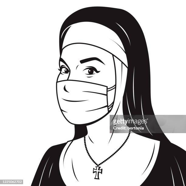 retro nun wearing mask - nun isolated stock illustrations