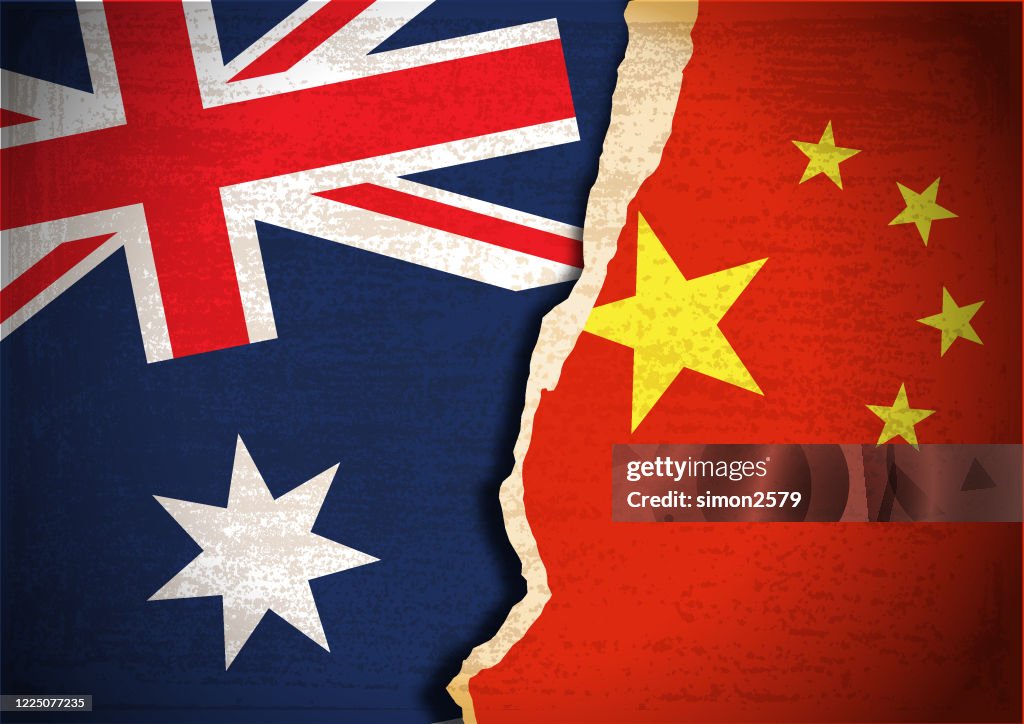 Konfliktkonzept australien- und China-Flagge
