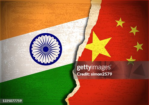 Conflict concept of India and China flag Conflict concept of India and China flag
