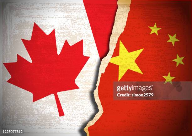 グランジテクスチャーの背景にカナダと中国の旗との競合概念 - カナダ国旗点のイラスト素材／クリ��ップアート素材／マンガ素材／アイコン素材