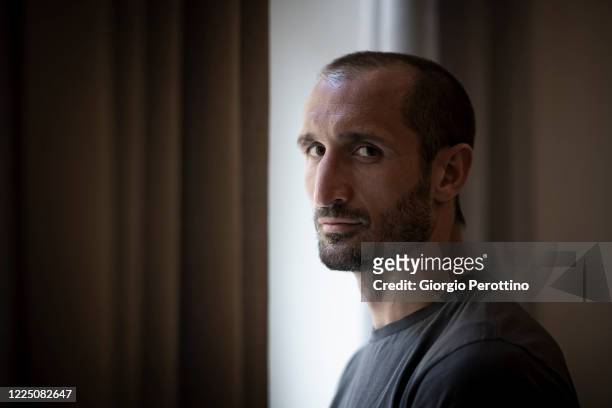 Juventus player Giorgio Chiellini poses during a portrait session on May 15, 2020 in Turin, Italy.