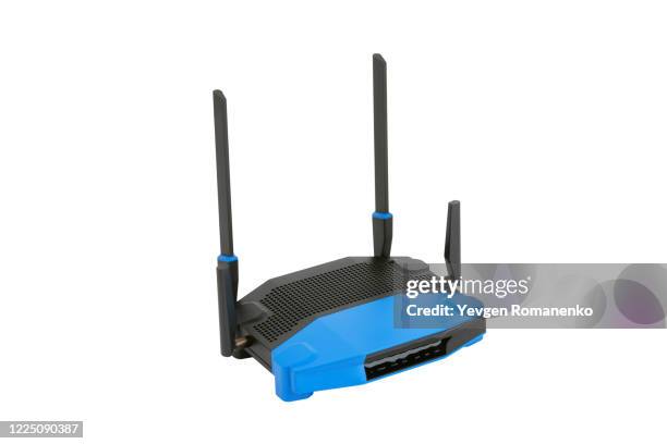 wireless network router, isolated on white background with clipping path - modem stock-fotos und bilder