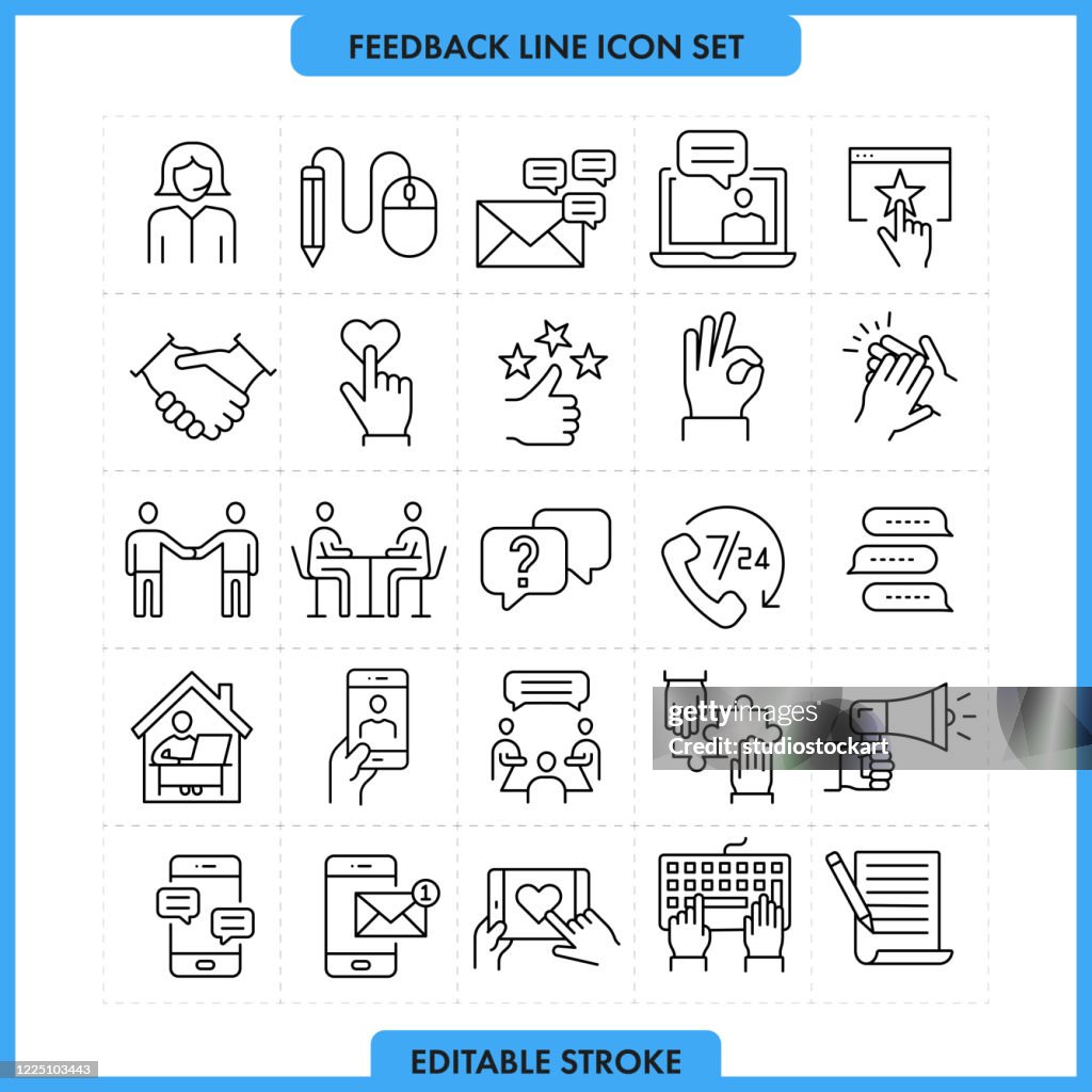 Conjunto de ícones de linha fina de feedback. Traçado editável