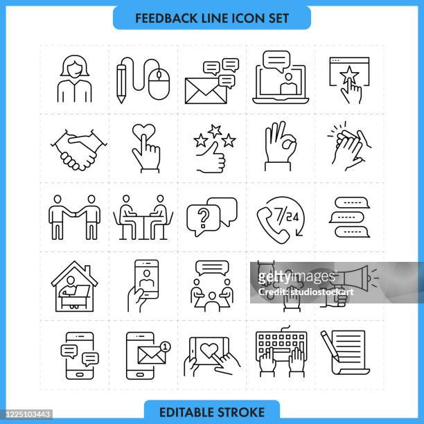 feedback thin line icon set. editable stroke - customer support icon stock illustrations