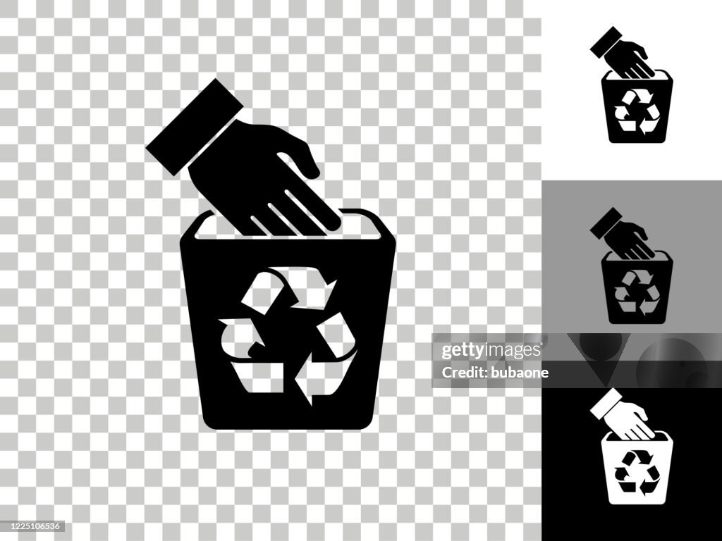 Recycle Trash Bin Icon on Checkerboard Transparent Background