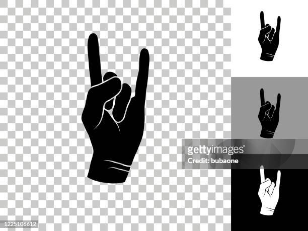 rock & roll hand icon auf schachbrett transparenten hintergrund - hand rock stock-grafiken, -clipart, -cartoons und -symbole