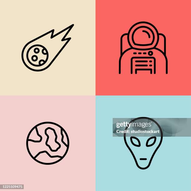 space line icons.editable stroke - space exploration logo stock illustrations