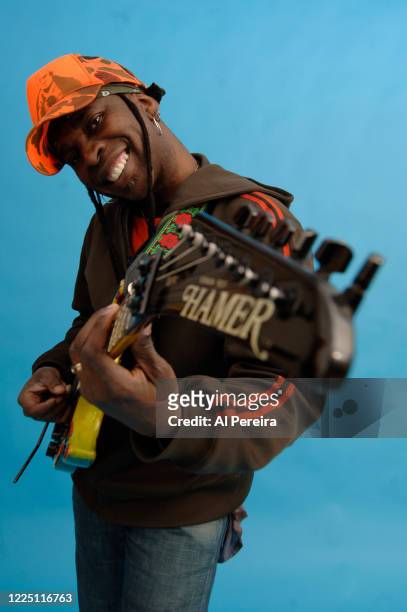 Guitarist Vernon Reid poses for a portrait with his custom Hamer guitar on March 23, 2006 in New York City.
