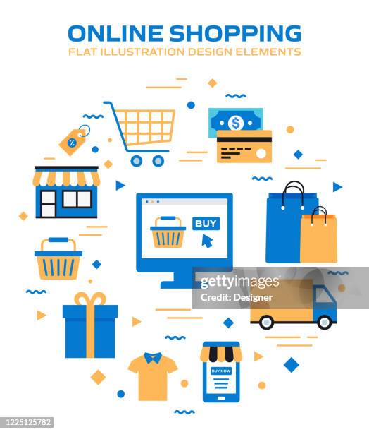 e-commerce, online-shopping, digital marketing verwandte moderne vektor-illustration - elektronischer handel stock-grafiken, -clipart, -cartoons und -symbole