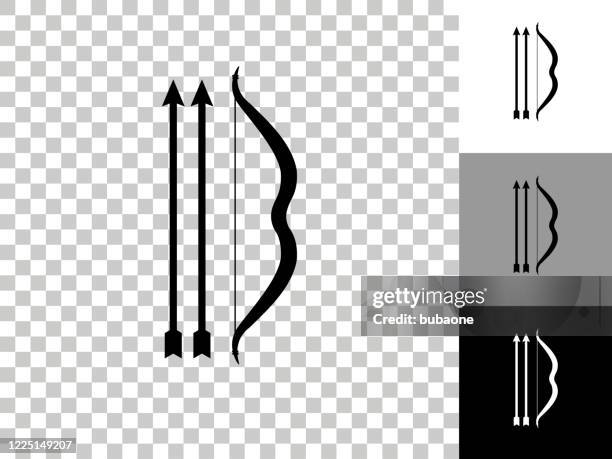 one bow and two arrows icon on checkerboard transparent background - bow arrow stock illustrations