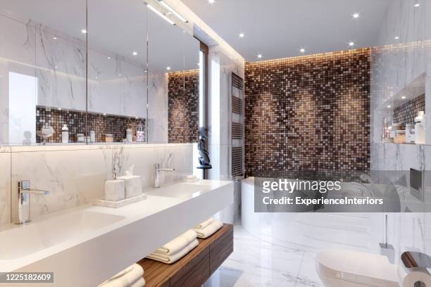 modernes badezimmer-interieur - mosaic stock-fotos und bilder