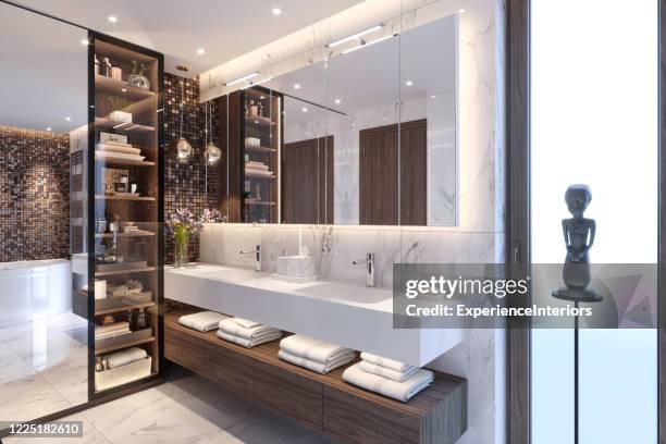 modern bathroom interior - shower shelf stock pictures, royalty-free photos & images