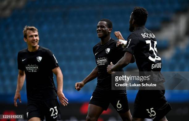 Jordi Osei Tutu of Bochum celebrates after he scores his team's 2nd goal during the Second Bundesliga match between VfL Bochum 1848 and 1. FC...