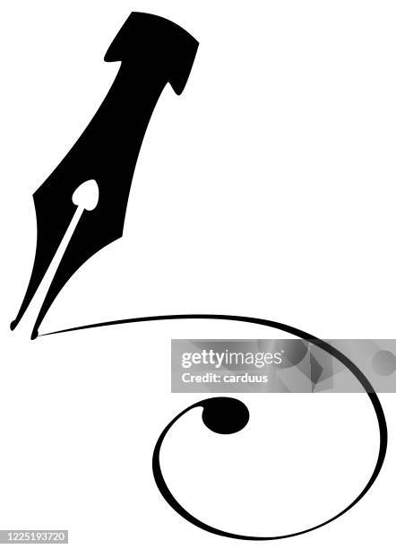 black and white design fountain pen - calligraphy pen stock illustrations