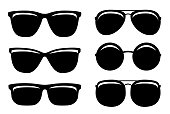 black glossy sunglasses and glasses set icons