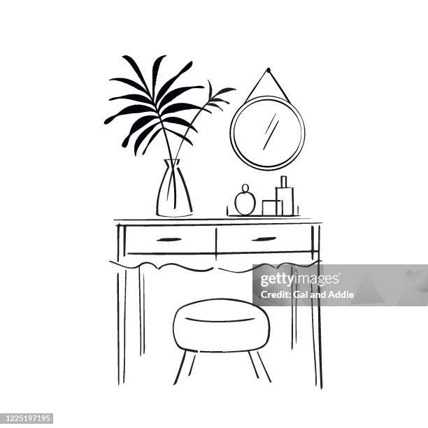 dressing table with decorative accesories - mirror frame stock illustrations