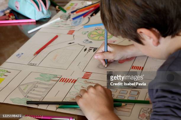 boy homeschooling - 9 hand drawn patterns stock-fotos und bilder