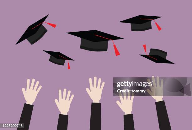 a university student is throwing a graduation cap - fees stock illustrations