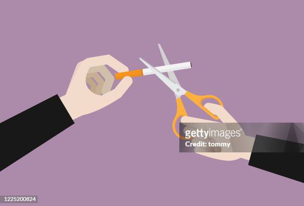 businessman using a scissor cut a cigarette - passive smoking stock illustrations
