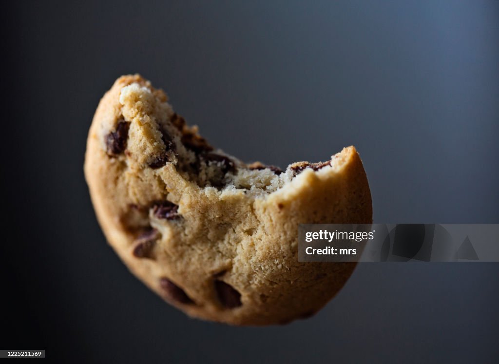 Chocolate chip cookie with bite