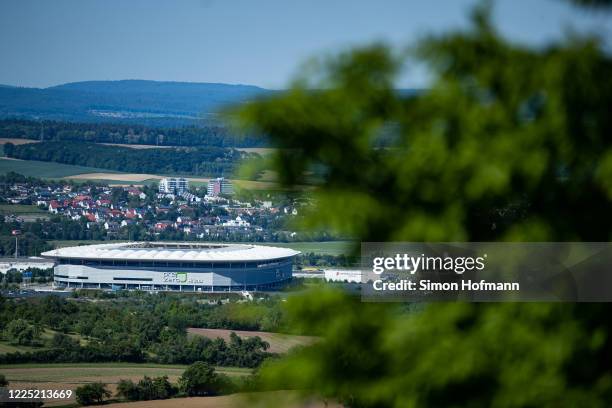 General view outside the PreZero Arena seen from 'Burg Steinsberg' during to the Bundesliga match between TSG 1899 Hoffenheim and Hertha BSC on May...