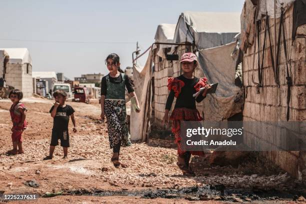 View of unhealthy living conditions in a refugee camp where Syrian children suffering from leishmaniasis, a parasitic disease spread by the bite of...