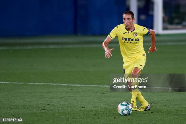 Bruno Soriano of Villarreal runs with the ball during the Liga match between Villarreal CF and FC Barcelona at Estadio de la Ceramica on July 5, 2020...