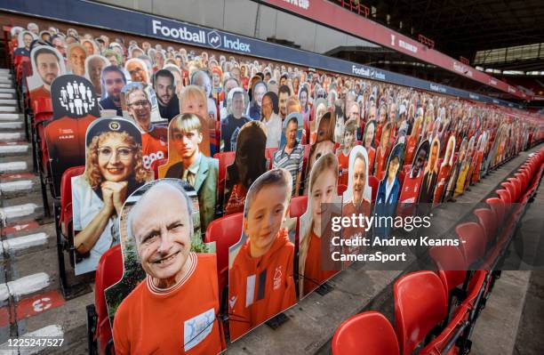 Cut outs of supporters line the stands during the Sky Bet Championship match between Nottingham Forest and Fulham at City Ground on July 7, 2020 in...