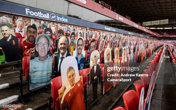 Cut outs of supporters line the stands during the Sky Bet Championship match between Nottingham Forest and Fulham at City Ground on July 7, 2020 in...