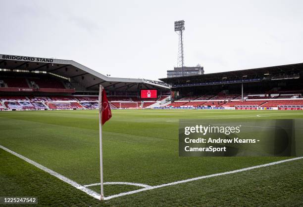 General view of the City Ground stadium during the Sky Bet Championship match between Nottingham Forest and Fulham at City Ground on July 7, 2020 in...