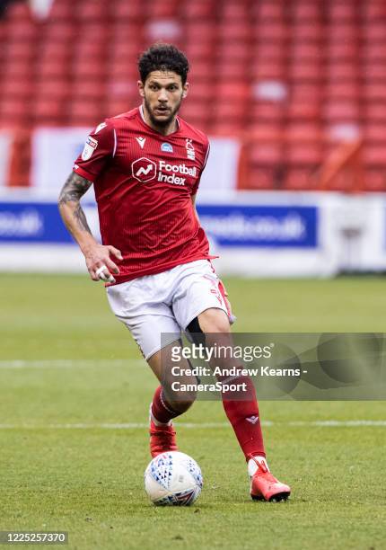 Nottingham Forest's Tobias Figueiredo during the Sky Bet Championship match between Nottingham Forest and Fulham at City Ground on July 7, 2020 in...