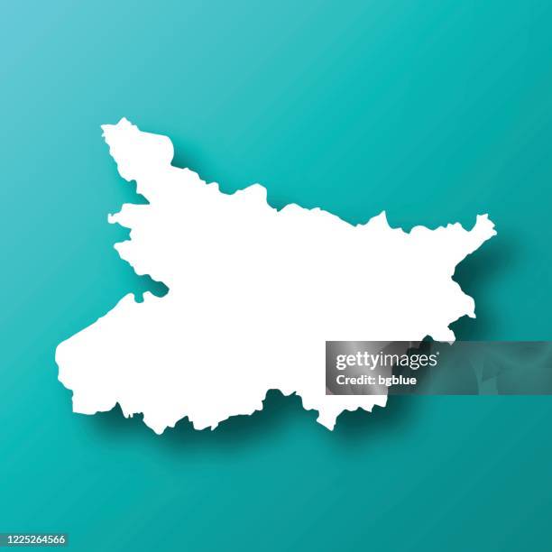 bihar map on blue green background with shadow - bihar stock illustrations