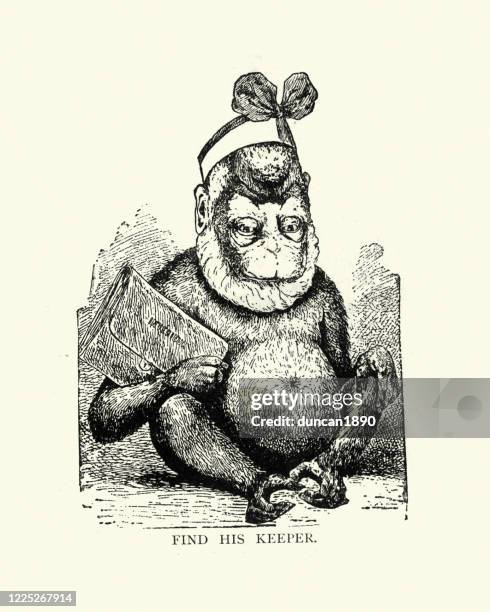 stockillustraties, clipart, cartoons en iconen met optische illusie puzzel, vind de zookeeper, victoriaanse, 19e eeuw - gezichtsbedrog