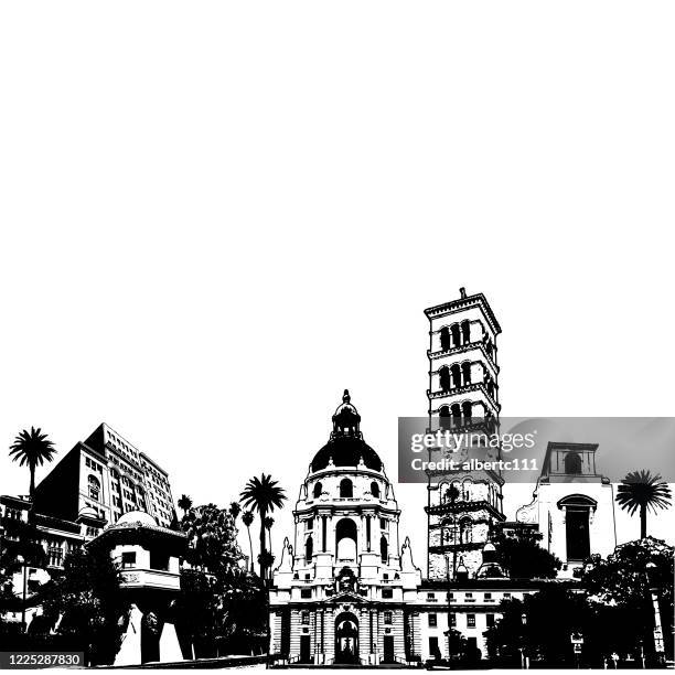 ilustrações, clipart, desenhos animados e ícones de pasadena california travel cityscape - pasadena califórnia