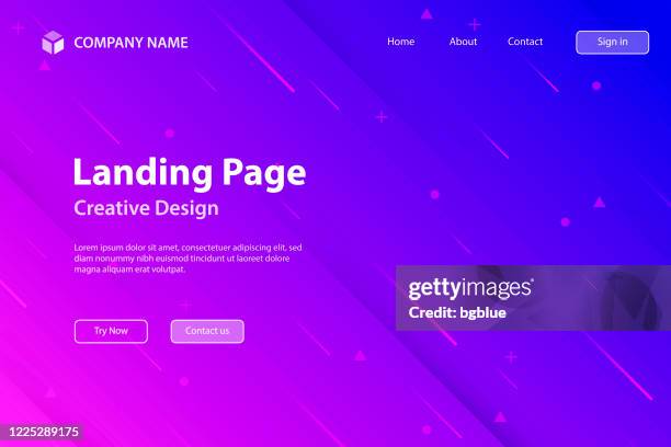 landing page template - abstract design with geometric shapes - trendy purple gradient - meteor shower stock illustrations